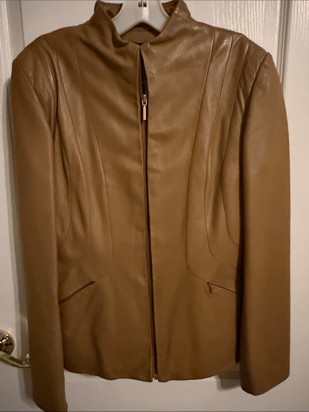 Kenneth Cole Cognac Leather Zip Jacket